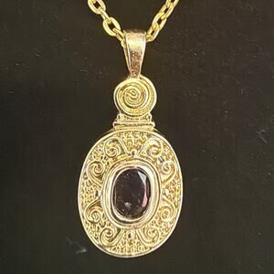 Jewelry Necklace Spiral Pattern Garnet Gem Stone 10" Length Art Deco Design
